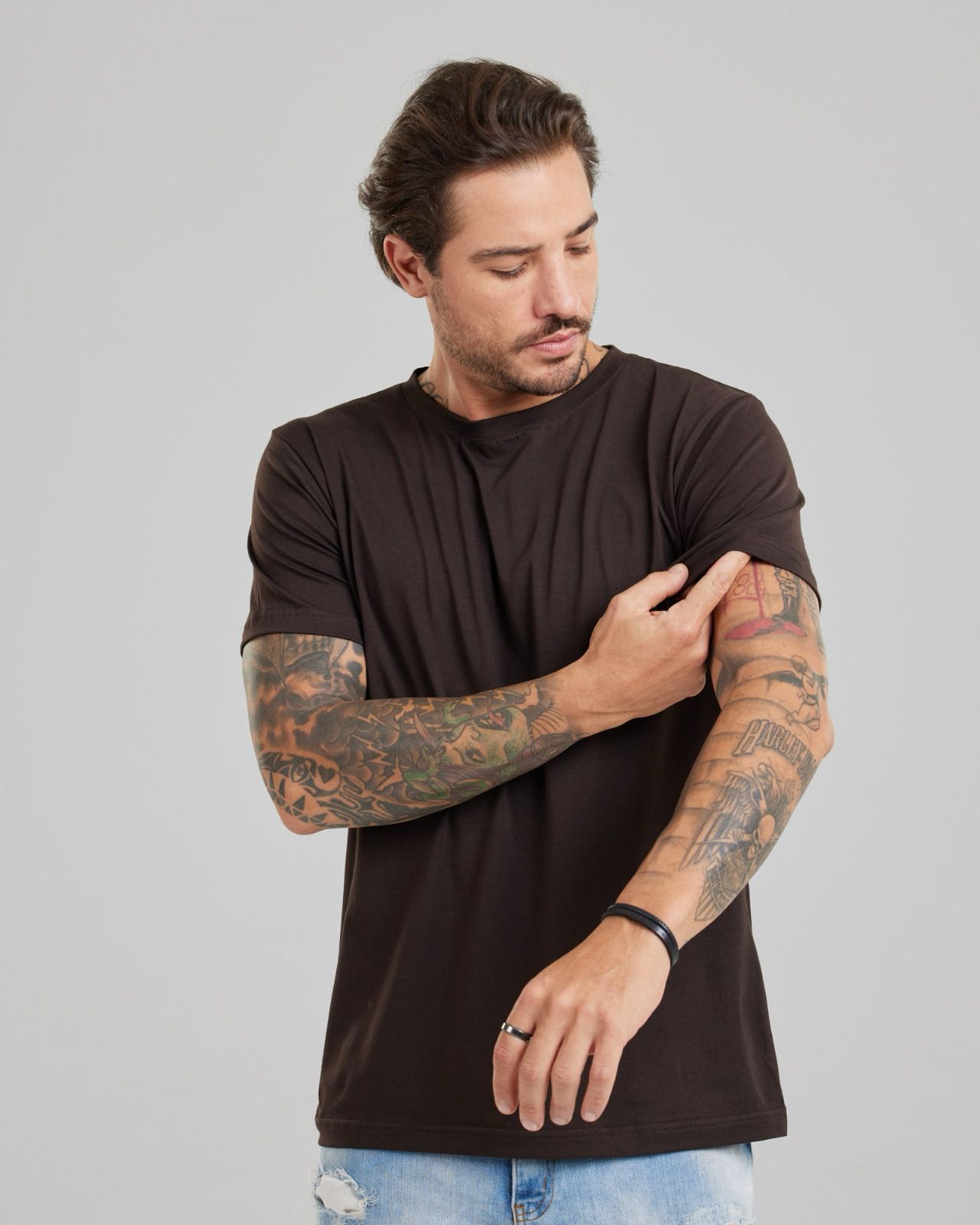 Camiseta Pima Cotton Marrom Chocolate — Lunfe Outlet — foto 7