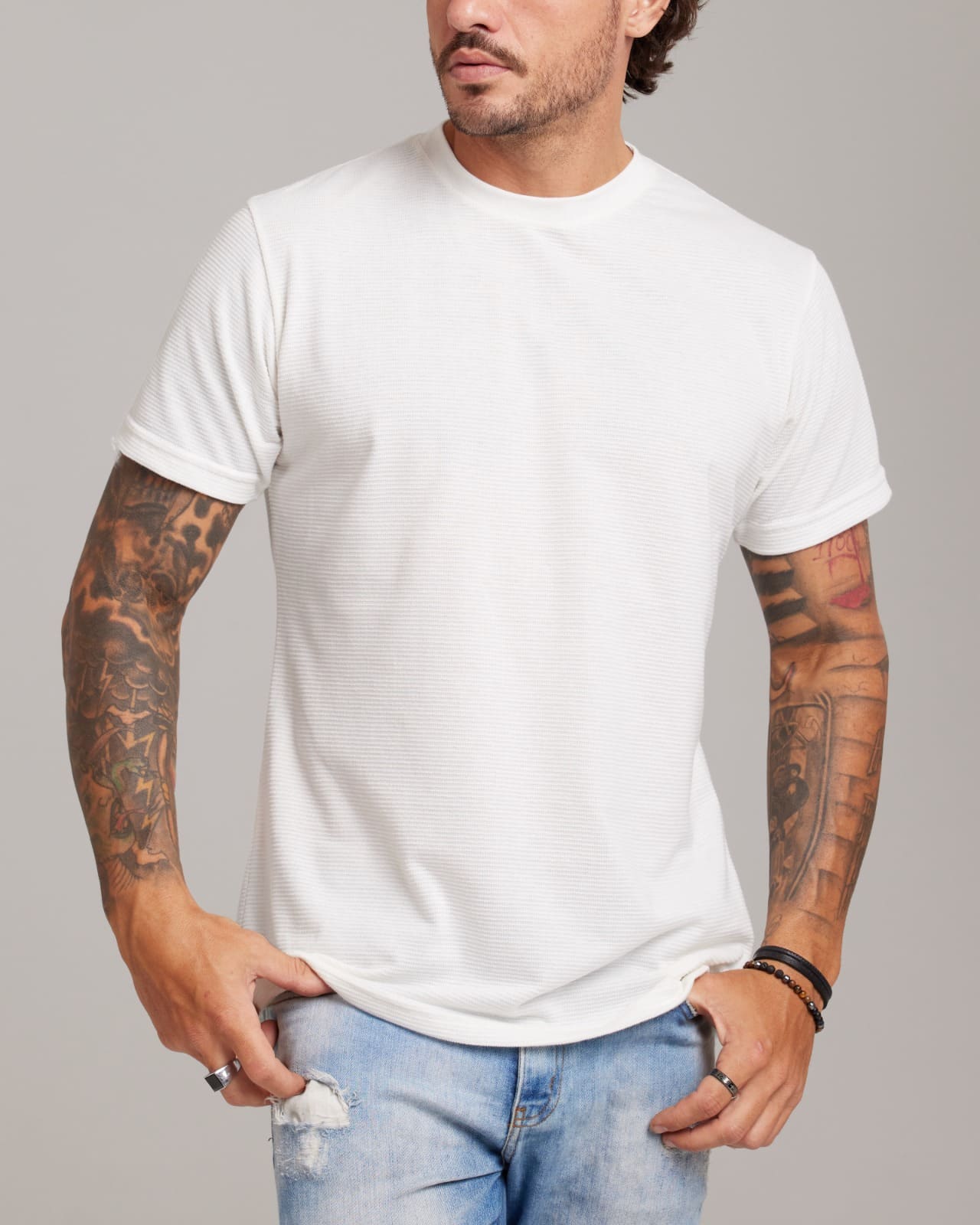 Camiseta Ripple Texture Off White — Lunfe Outlet — foto 8