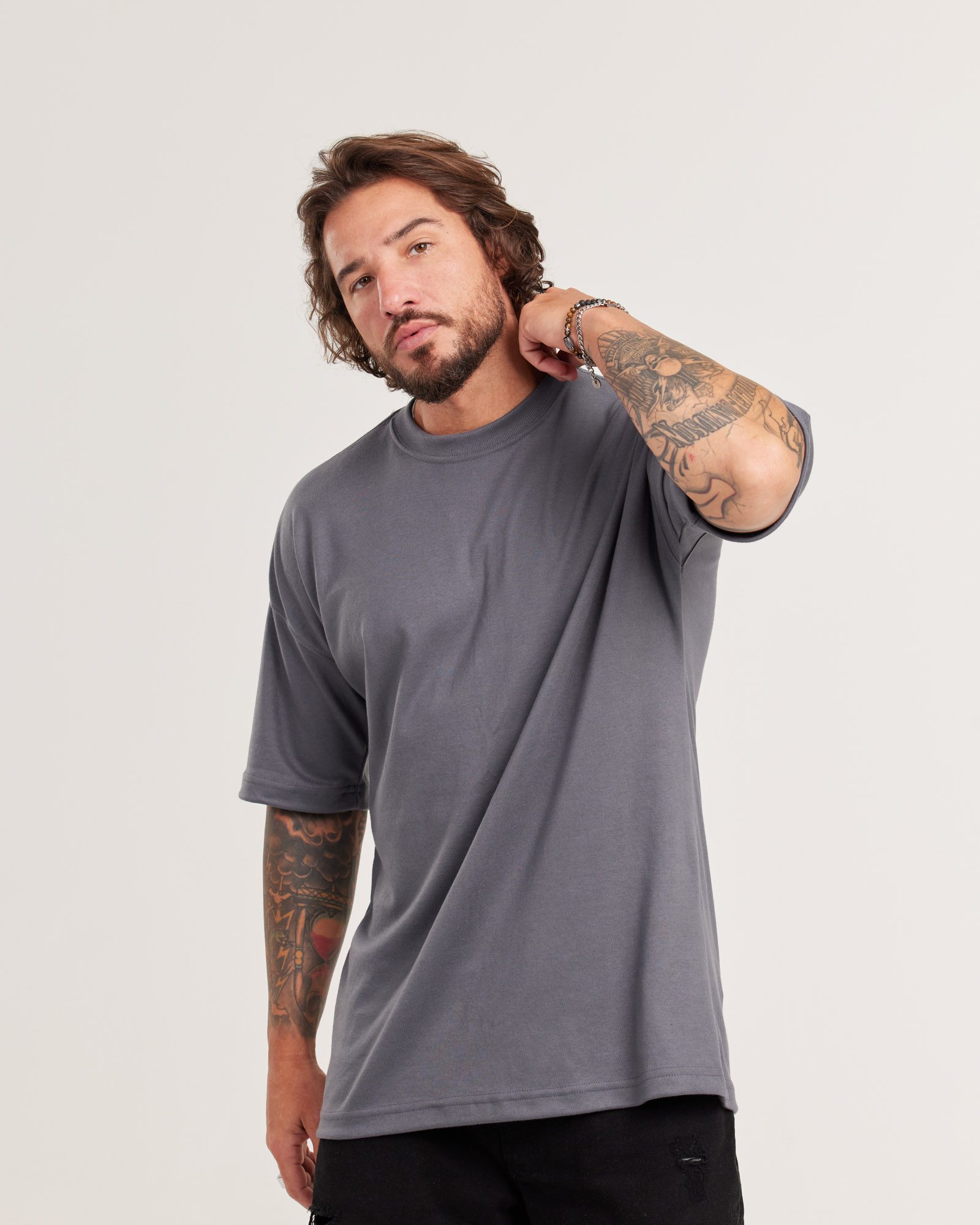 Camiseta Oversized Malhão Suedine Cinza — Lunfe Outlet — foto 6