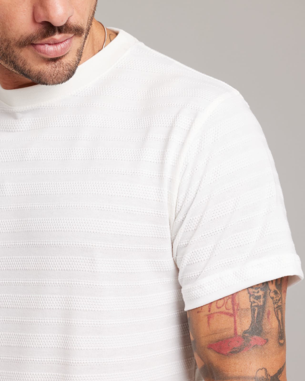 Camiseta Waffle Knit Texture Off White — Lunfe Outlet — foto 7