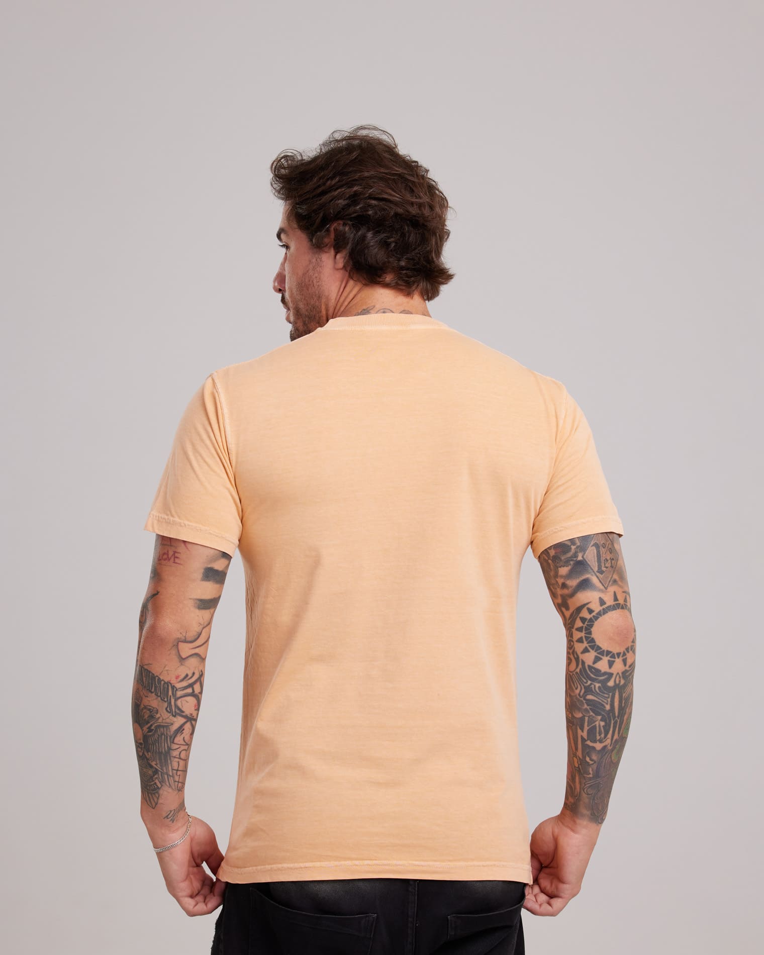 Camiseta Estonada Stone Wash Clássica Laranja Claro — Lunfe Outlet — foto 3