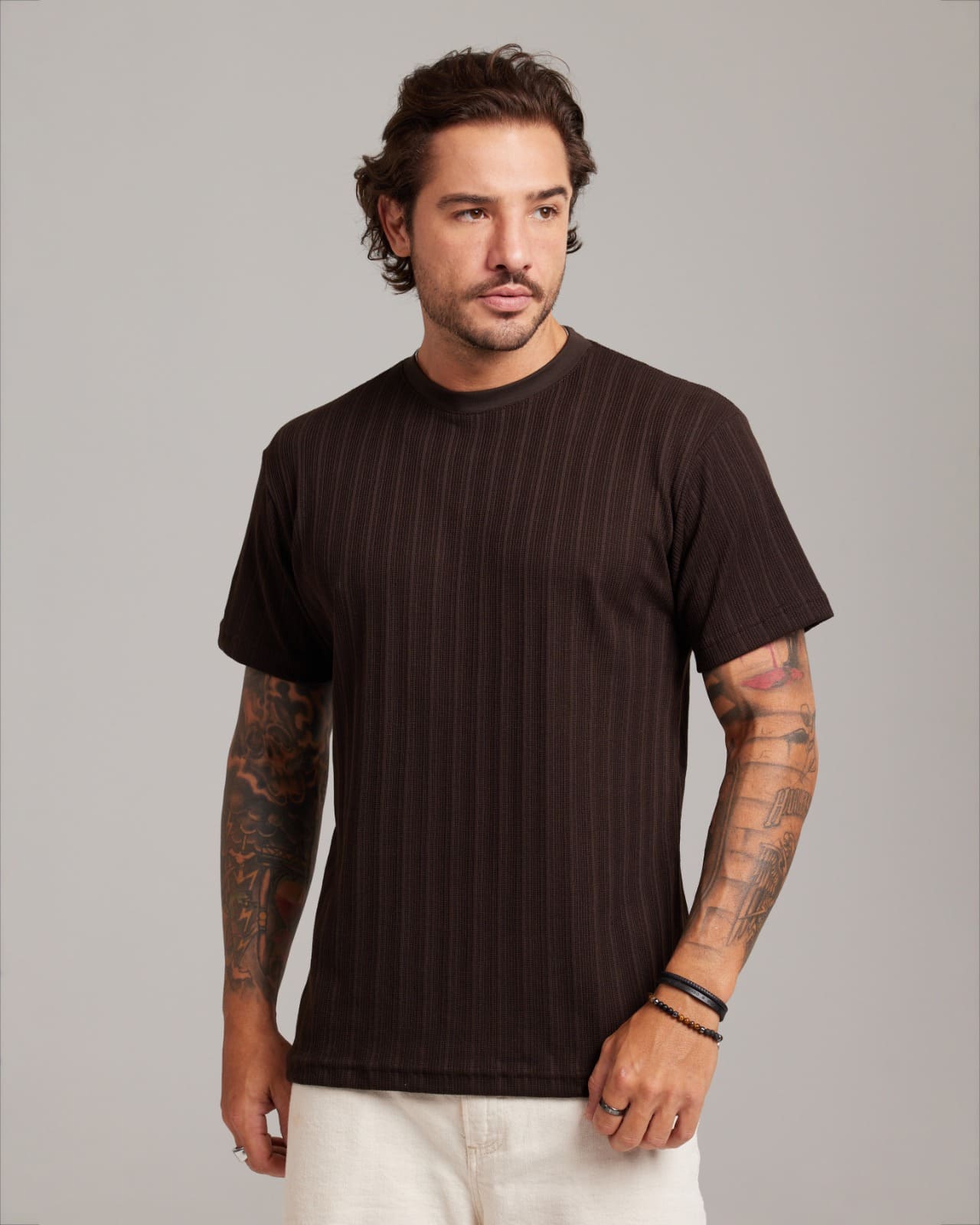 Camiseta Rib Wide Texture Marrom — Lunfe Outlet — foto 4