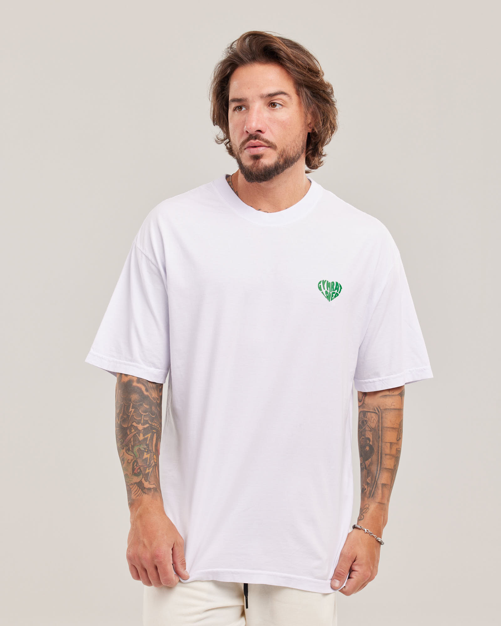 Camiseta Oversized Gym Rat Lover Evolvee Branco com Verde — Lunfe Outlet — foto 7
