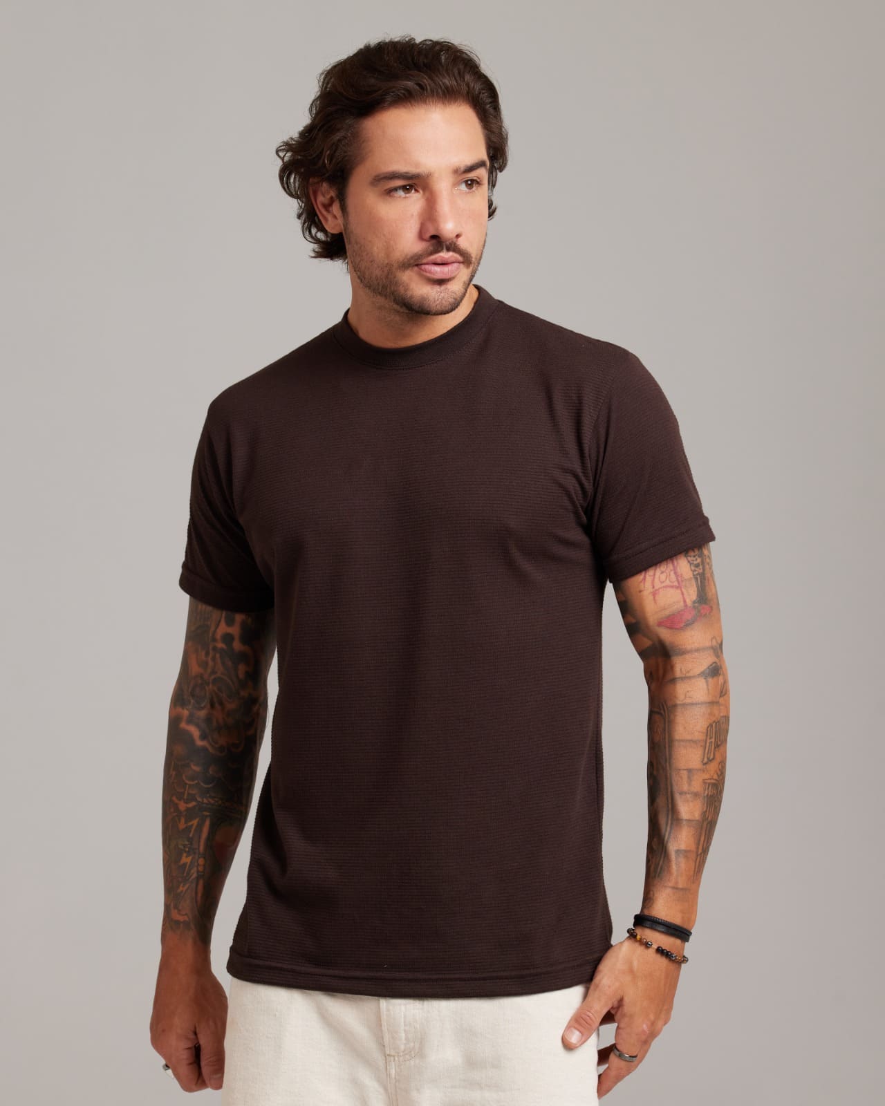 Camiseta Ripple Texture Marrom — Lunfe Outlet — foto 4
