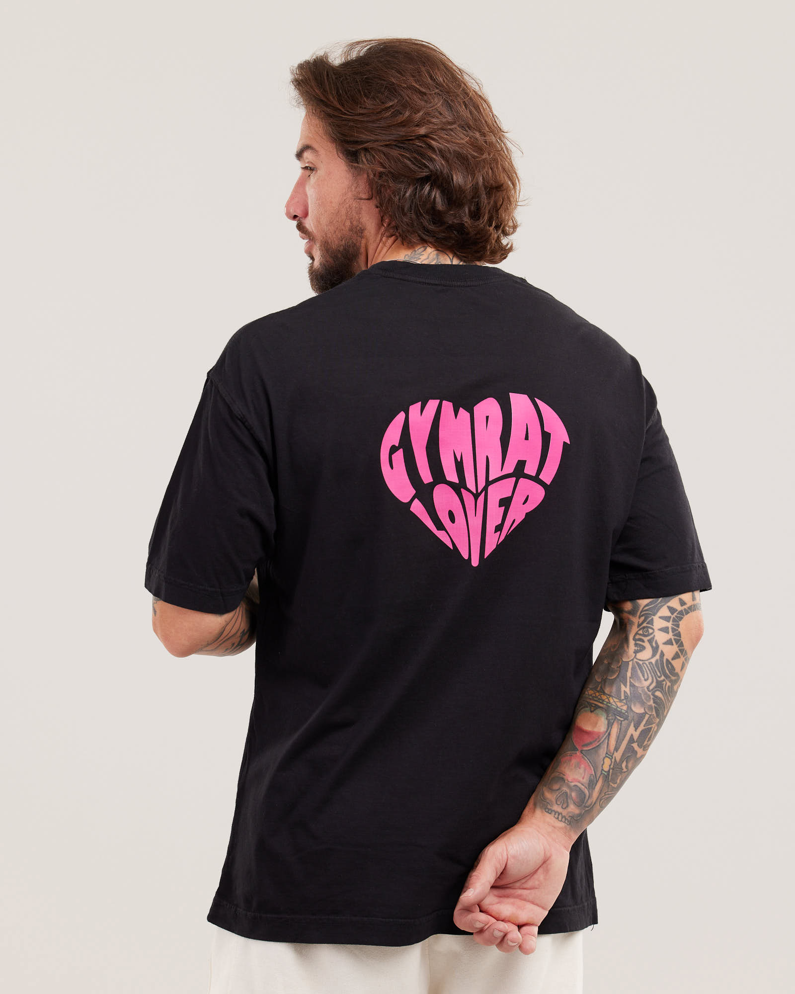 Camiseta Oversized Gym Rat Lover Evolvee Preto com Rosa — Lunfe Outlet — foto 2